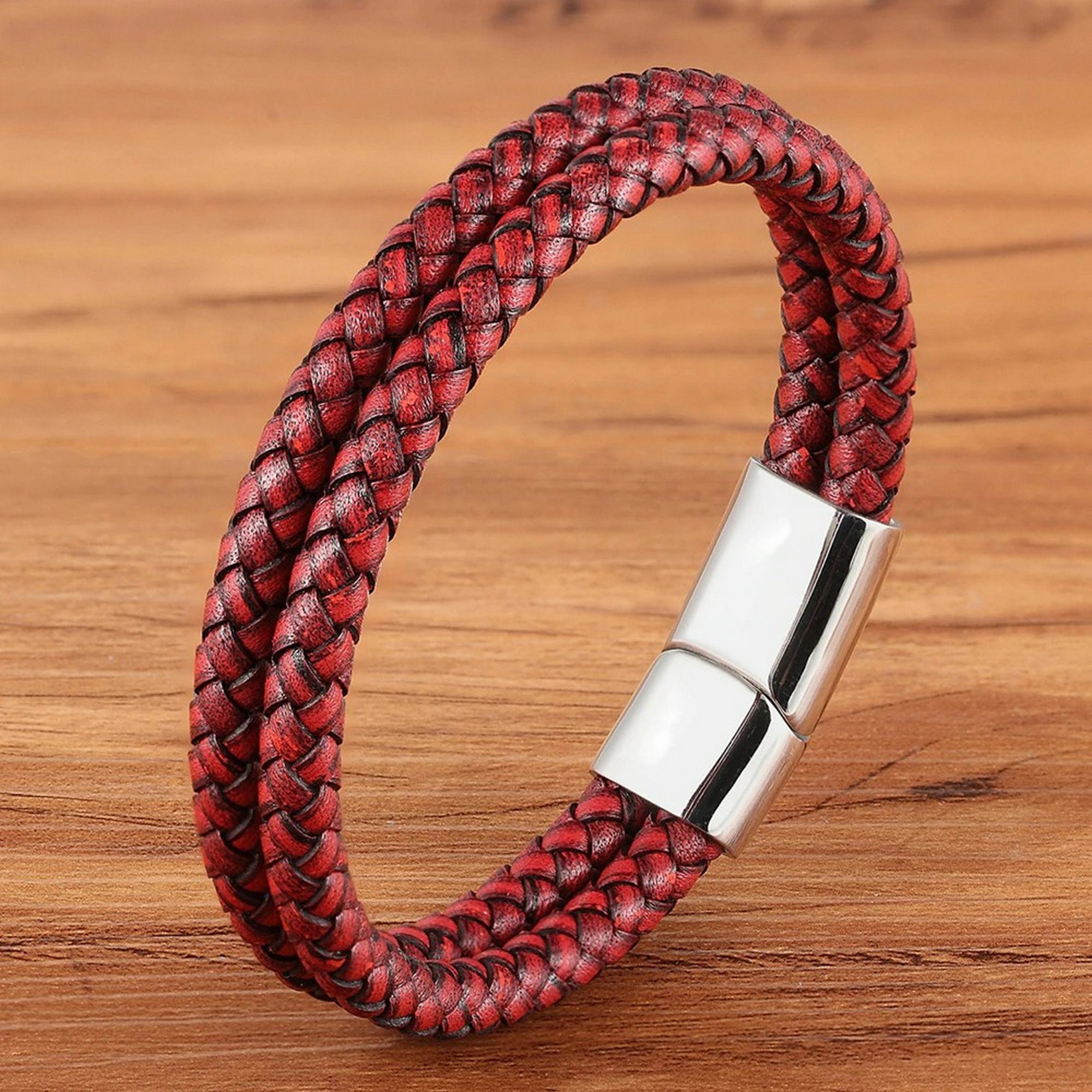 Red Braided Leather Bracelet