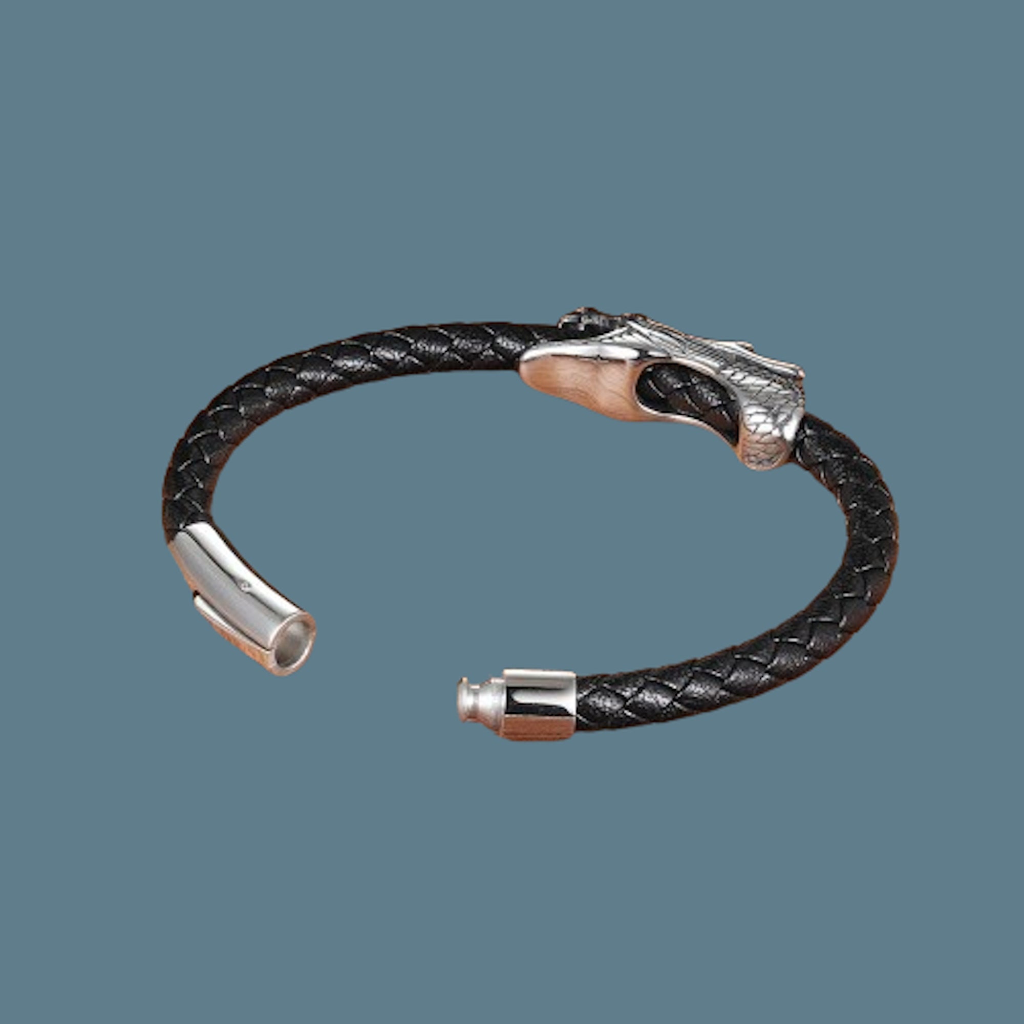 Dragon Clasp Stainless Steel Leather Bracelet, Brown / A / 18.5 cm