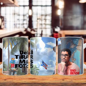 Taza de café de cerámica de 11 oz con asa en forma de C DTMF Bad Bunny Viva Puerto Rico Seguimos Aquí