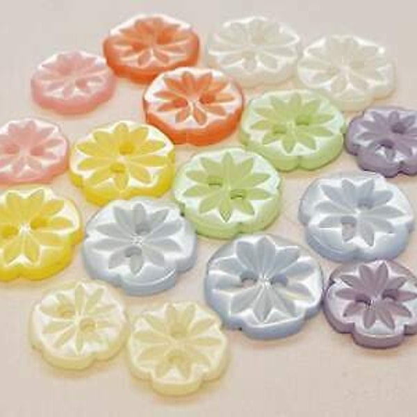 Flower Flat 2 Hole Buttons 13mm & 15mm Various Colours baby knitting clothes crafts, Sold in Packs of 10 Buttons