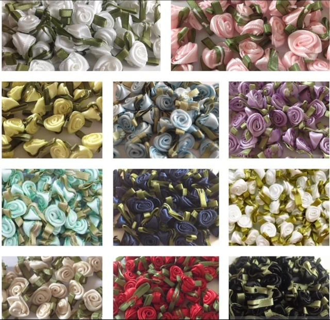 Small Satin Roses With Leaf 25mm X 12mm at Widest Point Various Colours ...