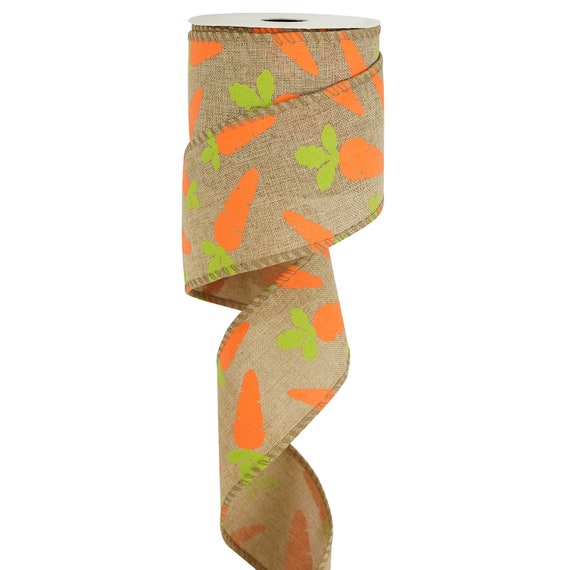 Wired Hessian Ribbon: Orange Carrots - 63mm Wired Hessian Ribbon: Orange Carrots - 63mm