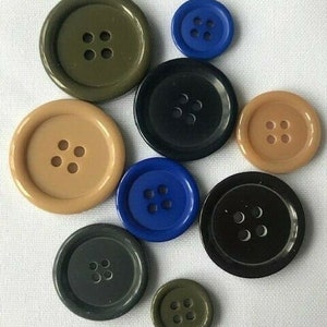 4 Hole Flat Coat Button15mm 18mm 19mm 20mm 23mm 25mm 28mm Blue Brown Grey Khaki Beige Sold in packs of 10 buttons