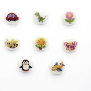 Baby Picture Shank Buttons 15mm, 15 designs sold in packs of 10 buttons perfect for knitting, crafts and clothing