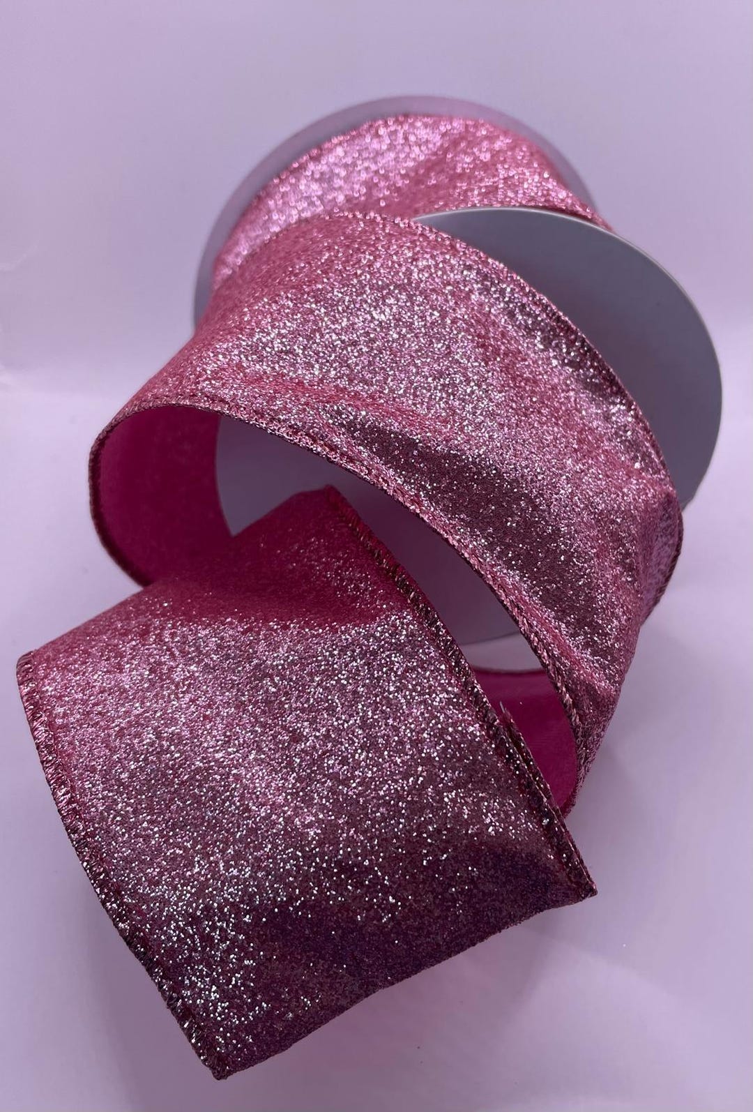 Pink Shiny Ribbon 63mm Width Wired Pink Glitter Ribbon Various Lengths- 1m, 3m, 5m and 9 ...