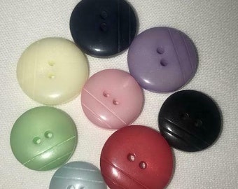 Side Cut 2 Hole Flat Plastic Buttons 15mm,18mm, 20mm 8 Colours Perfect for Crafts and Knitting Sold in packs of 10 Buttons