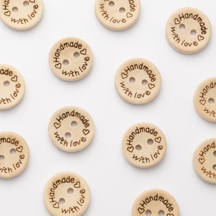 Wooden Handmade With Love Buttons, Perfect for Crafting and Knitting, Sizes  15mm and 20mm Sold in packs of 10 Buttons