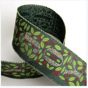 Cinta de lino verde con brillo dorado y alambre de 63 mm de ancho. Para manualidades, lazos, regalos y Navidad. Disponible en varias longitudes de 1 m, 3 m y 5 m.