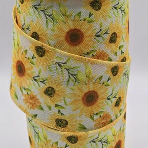 Ruban tournesol câblé, largeur 63 mm, 4 longueurs, Nœuds, fabrication de couronnes, printemps, été, artisanat,