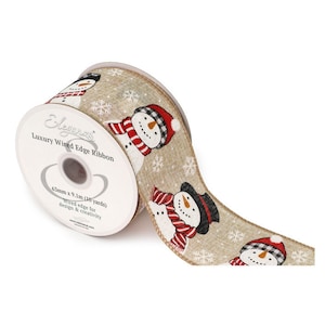 Verdrahtetes hessisches Weihnachtsband Schneemann-Weihnachtsband 63 mm Breite Verschiedene Längen erhältlich 1 m, 3 m und 5 m Basteln, Weihnachten, Eichenholzmarke