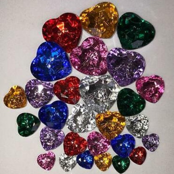 Diamante Sparkly Heart Shaped Buttons, Various Colours Crafts, Knitting Available in packs of 10 buttons and Sizes 12mm, 16mm and 20mm
