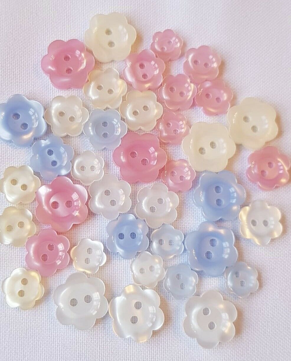 10 Transparent Flower Buttons 13mm / Many Colors / Plastic 