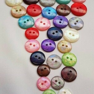 2 Hole Iridescent Flat Buttons 13mm 15mm 18mm 20mmPerfect for baby knitted clothes and crafting 11 colous available, Packs of 10 buttons