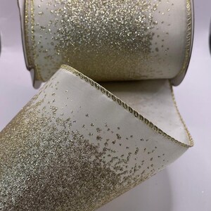 Fita de arame dourada e creme com 100 mm de largura Vários comprimentos - 1 m, 3 m, 5 m e 9,1 m Rolos Artesanato, Natal, Laços e Guirlandas