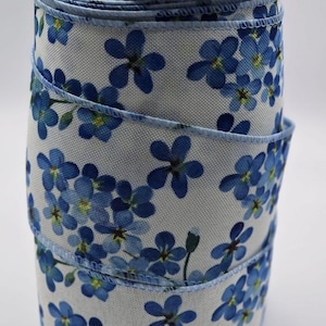 Cinta de flores azules con alambre de 63 mm de ancho, 4 longitudes, lazos, fabricación de coronas, primavera, verano, manualidades