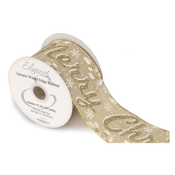 Wired Hessian Ribbon: Glitter Hearts - 63mm Wired Hessian Ribbon: Glitter Hearts - 63mm