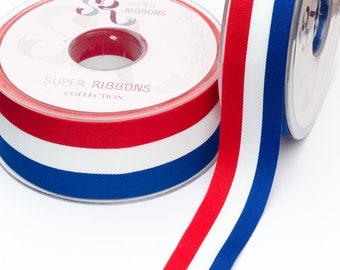 25mm und 38mm Breite Rot / Weiß und Blau Band perfekt zum Basteln, Erhältlich in 1m, 3, 5m, 10m und 20m Länge
