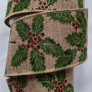 Ruban câblé de Noël en toile de jute, baies de houx, largeur 63 mm Différentes longueurs disponibles Loisirs créatifs, Noël, marque Oaktree