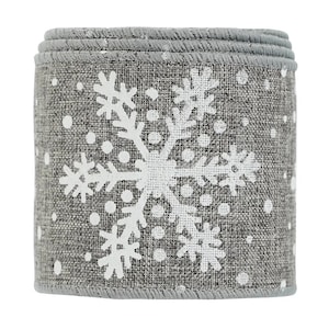 Graues Schneeflockenband, 63 mm Breite, verdrahtetes Hessische Stil Band, Basteln, Bögen, Weihnachten Verschiedene Längen Erhältlich in 1 m, 3 m, 4 m, 5 m und 9,1 m