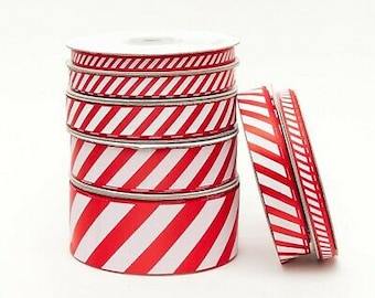 Candy Cane Red/White Grosgrain Ribbon, Bows Present Wrapping Various Length and Widths Christmas Crafts 1m, 3m, 5m, 10m lengths