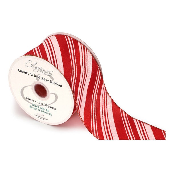 Wired Glitter Candy Stripe Red/White Christmas Ribbon 63mm width Various Lengths Available 1m, 3m and 5m Crafts, Christmas, Oaktree Brand