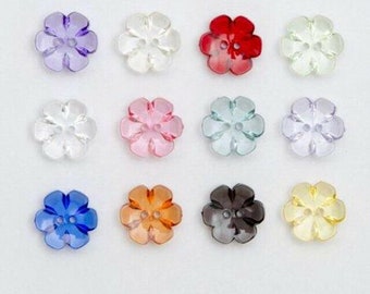 Clear Flower Plastic Glass 2 Hole Flat Buttons 13mm 15mm Baby Knitting Clothes, Sold in Packs of 10 Buttons