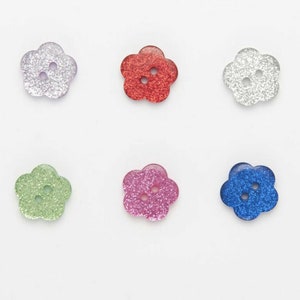 Glitter Flower Flat 2 Hole Buttons 11.5mm 15mm 18mm baby knits clothes crafts Sold in Packs of 10 Buttons