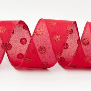 63mm Width Wired Red Glitter Polka Dot Red Ribbon, Crafting, Bows, Gifts, Christmas Various Lengths Available in 1m, 3m and 5m