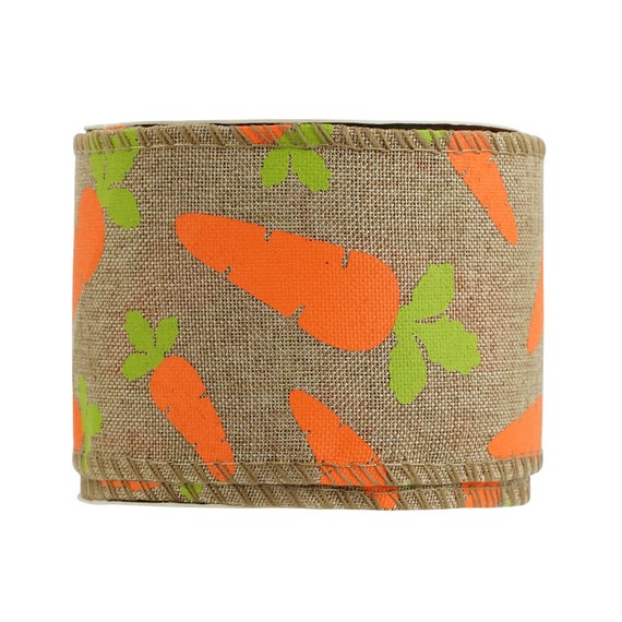 Wired Hessian Ribbon: Orange Carrots - 63mm Wired Hessian Ribbon: Orange Carrots - 63mm