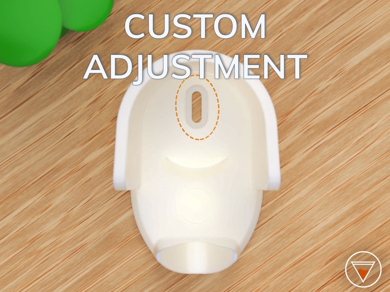 May include: White plastic wall mount with a round hole in the center. The text "CUSTOM ADJUSTMENT" is printed above the mount.