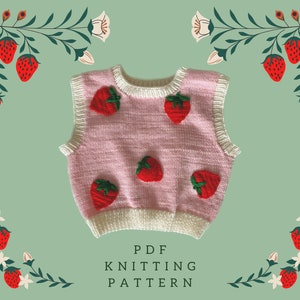Easy Knitting Pattern Strawberry Design Crop Vest PDF