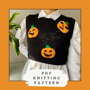 Easy Knitting Pattern Halloween Pumpkin Design Crop Vest PDF