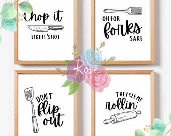 L&O Goods Funny Kitchen Wall Art | Farmhouse Rustic or Modern Home &  Kitchen Decor | Vegetable Puns Theme Set Decorations | Artwork Pictures for