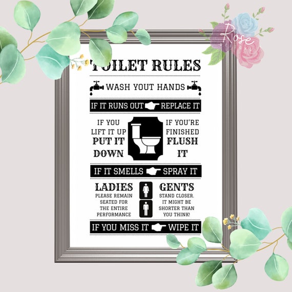 Toilet Rules Bathroom Print Downstairs Toile Home Print Etsy UK