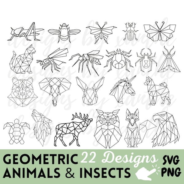 Géométrique Animal SVG Bundle, faune géométrique, Origami Animal, Animal Dessin svg, tatouage animal minimaliste, svg géométrique, svg insecte