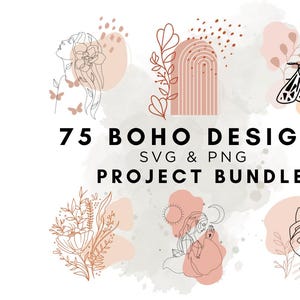 Bundle SVG Boho, Clipart Boho esthétique, SVG vintage rétro, Floral, lune, soleil, arche, fichiers de coupe arc-en-ciel, Cricut & Silhouette, Boho esthétique
