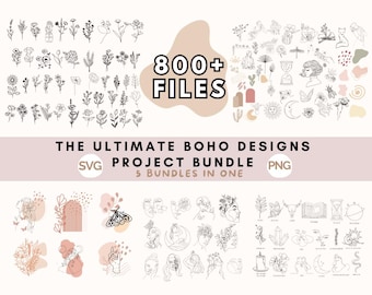 800+ Boho SVG File Bundle, hippie svg, floral moon svg, minimalist svg, boho women svg, boho clipart, boho elements svg, bohemian svg