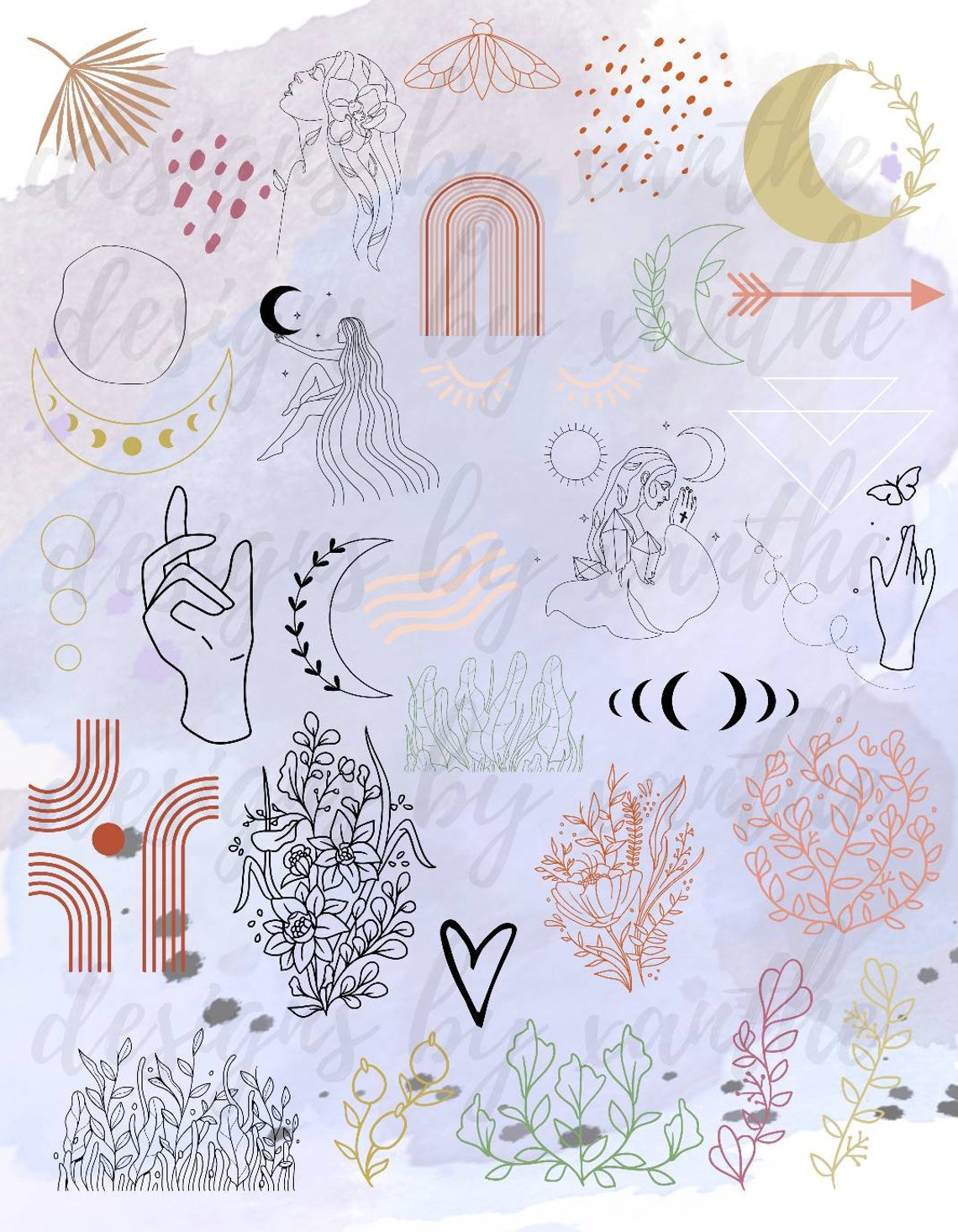 Boho SVG Bundle Hand Drawn Hippie Svg Floral Moon Svg - Etsy Australia