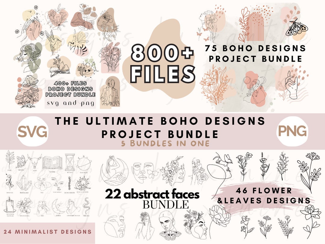 Boho SVG Bundle Hand Drawn, Hippie Svg, Floral Moon Svg, Minimalist Svg ...