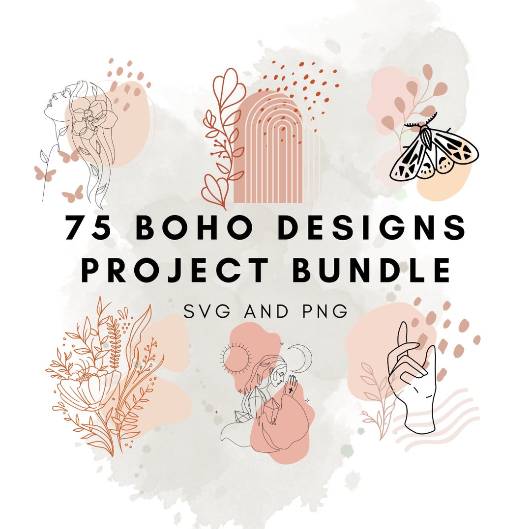 Boho SVG Bundle Hand Drawn Hippie Svg Floral Moon Svg Minimalist Svg ...