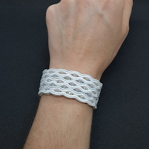 126. 5-row cuff bracelet in silver-white soutache/crystal with faceted glass beads (ideal for brides)