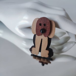 Vintage wooden dog brooch pin