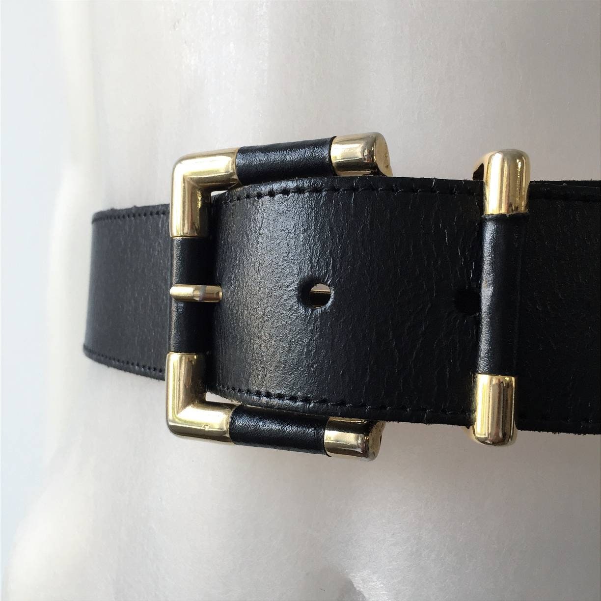 Vintage Black & Gold Belt - Etsy