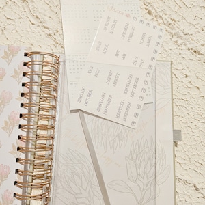 A5 Planner, undated planner, Grey PU leather cover, Rose gold spiral bound, Protea rose gold foiling. image 8