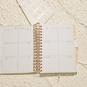 A5 Planner, undated planner, Grey PU leather cover, Rose gold spiral bound, Protea rose gold foiling. image 4