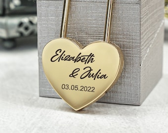 Gepersonaliseerde gouden liefdesslot, gegraveerd harthangslot met sleutel Huwelijkscadeau voor stel