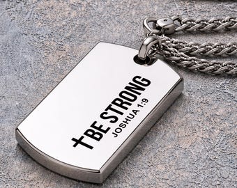 Black Polished Stainless Steel Dog Tag Necklace Custom Engraved Secret Message Gift for Men