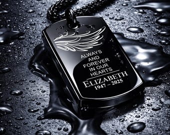 Engraved Dog Tag Necklace, Personalized Memorial Gift, Custom Message Necklace, Stainless Steel Pendant