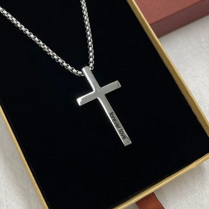 Personalized cross necklace mens gold cross pendant, mens cross, boyfriend gift, mens silver cross jewelry with a name engraved, Black Cross image 2