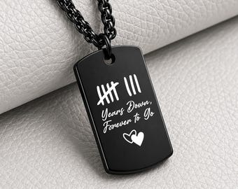Personalized Tally Mark Necklace, Custom Engraved Anniversary Gift for Husband